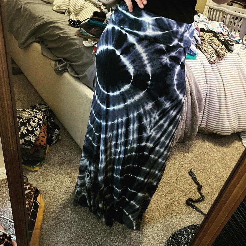 Navy blue and white tie dyed maxi skirt